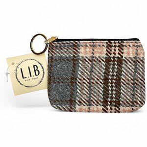 L.L.BEAN NEW YORK Plaid Flannel Zip Top Brown Pink Black Fabric Interior Purse